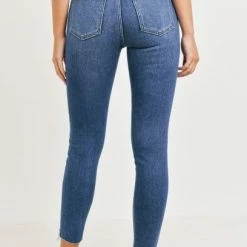 Just Panamaco Inc The Reagan Raw Hem High Rise Skinny Jeans In Dark Wash