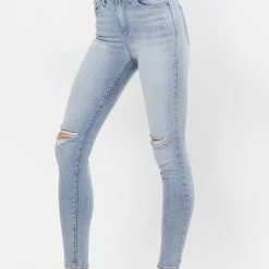 Sneak Peek The Landon Light Blue High-Rise Skinny Jeans With Ripped Knees