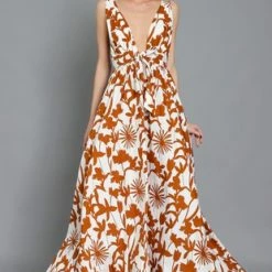 Aakaa Dresses The Ballagio Black Floral Deep Plunge Maxi Dress