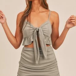 Mable Tops The Sienna Tie Front Cinched Mini Skirt Set