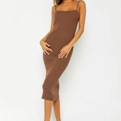 Olivaceous The Freddie Square Neck Ribbed Midi Dress