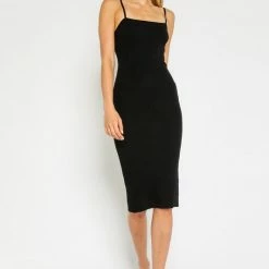 Olivaceous The Freddie Square Neck Ribbed Midi Dress