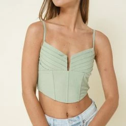 In The Beginning Clothing The Sienne Sage Corset Cropped Top Tops