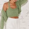 Crescent The Agatha Fern Two Piece Cropped Knit Tank & Cardigan Set Tops