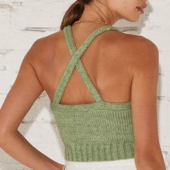 Crescent The Agatha Fern Two Piece Cropped Knit Tank & Cardigan Set Tops