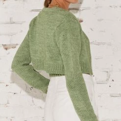 Crescent The Agatha Fern Two Piece Cropped Knit Tank & Cardigan Set Tops