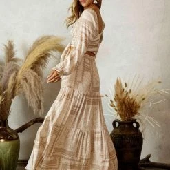 Endless Blu The Moira Cropped Ivory Printed Longsleeve Top Tops