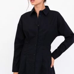 Le Lis The Brita Black Pleated Shirt Mini Dress