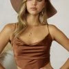 Endless Blu Tops The Riah Rustic Brown Satin Cami