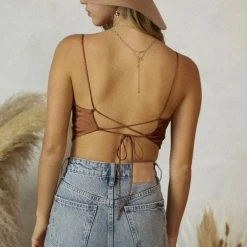 Endless Blu Tops The Riah Rustic Brown Satin Cami