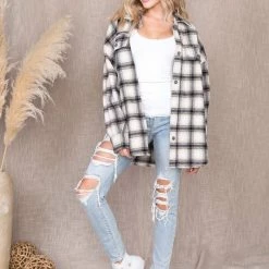 Malibu Bum The Perfect Cream Plaid Shacket Tops