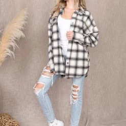 Malibu Bum The Perfect Cream Plaid Shacket Tops