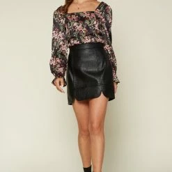 Skies Are Blue Skirts The Carley Croc Black Vegan Leather Mini Skirt