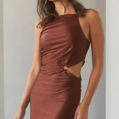Crescent The Jordan Chocolate Brown Ruched Mini Dress