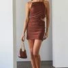 Crescent The Jordan Chocolate Brown Ruched Mini Dress