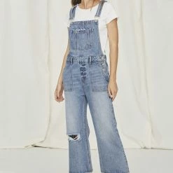 Tea N Rose The Tessa Wide Crop Denim Overalls Jeans