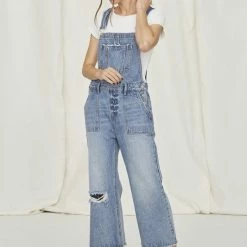 Tea N Rose The Tessa Wide Crop Denim Overalls Jeans