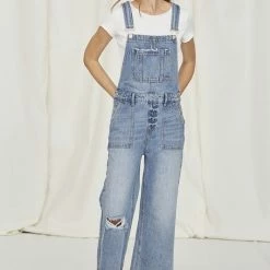 Tea N Rose The Tessa Wide Crop Denim Overalls Jeans