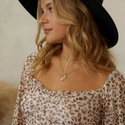 Endless Blu The Fiona Animal Taupe Print Cinch Mini Dress Dresses