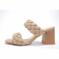 Let's See Style Shoes The Carly Taupe Braided Heels