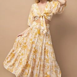 In The Beginning Clothing The Tilsey Mustard Floral Maxi Skirt