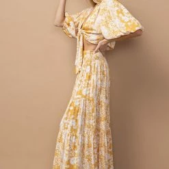 In The Beginning Clothing The Tilsey Mustard Floral Maxi Skirt