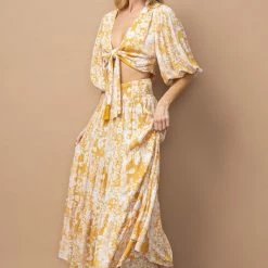 In The Beginning Clothing The Tilsey Mustard Floral Maxi Skirt