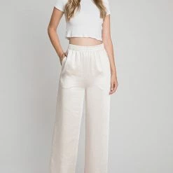 Allie Rose The Sierra Cream Satin Wide Leg Pants