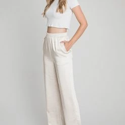 Allie Rose The Sierra Cream Satin Wide Leg Pants