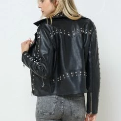 Blue B Tops The Tell Me About It Stud Vegan Leather Moto Jacket