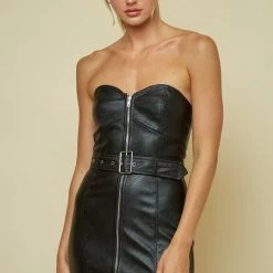 Blue Blush The Zara Black Vegan Leather Strapless Mini Dress Dresses