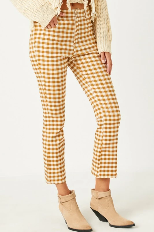 Hayden Los Angeles The Molly Mustard Stretch Checkerboard Pants