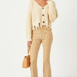Hayden Los Angeles The Molly Mustard Stretch Checkerboard Pants