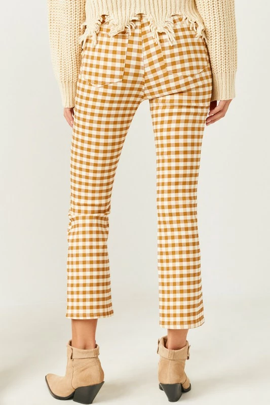 Hayden Los Angeles The Molly Mustard Stretch Checkerboard Pants