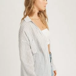 MIOU MUSE The Sadie Gray & White Striped Oxford Shirt