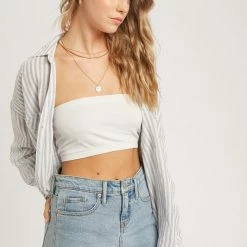 MIOU MUSE The Sadie Gray & White Striped Oxford Shirt