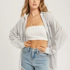 MIOU MUSE The Sadie Gray & White Striped Oxford Shirt