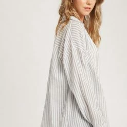 MIOU MUSE The Sadie Gray & White Striped Oxford Shirt