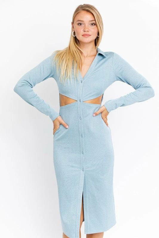 Le Lis The Tiffany Dusty Blue Cutout Midi Dress