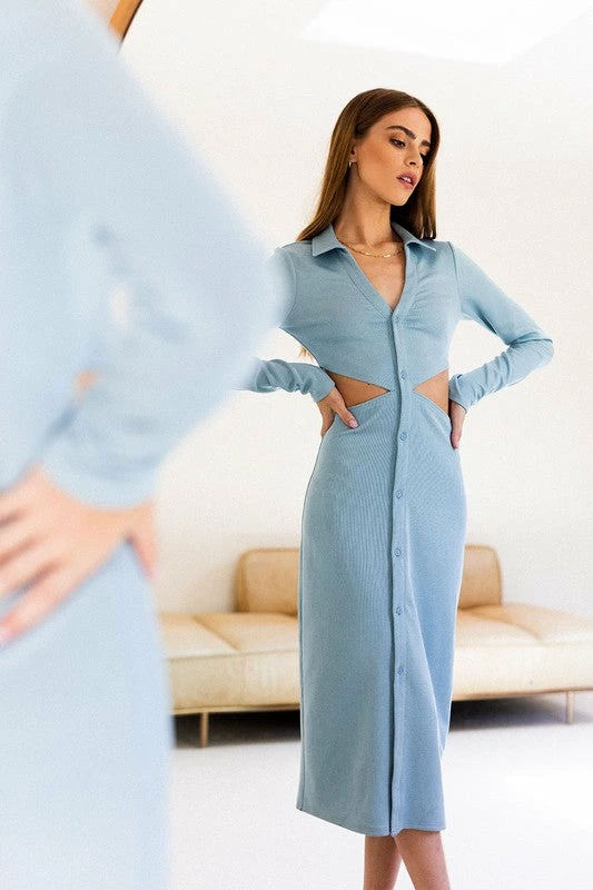 Le Lis The Tiffany Dusty Blue Cutout Midi Dress