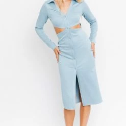 Le Lis The Tiffany Dusty Blue Cutout Midi Dress
