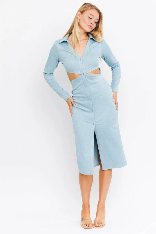 Le Lis The Tiffany Dusty Blue Cutout Midi Dress