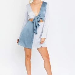 Le Lis Dresses The Betty Blue Colorblock Satin Mini Dress