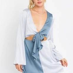 Le Lis Dresses The Betty Blue Colorblock Satin Mini Dress