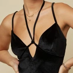 Blue Blush The Veronica Black Velvet Halter Mini Dress Dresses