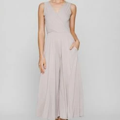 Final Touch Jumpsuits The Kassie Khaki Jersey Knit Wide Leg Jumpsuit