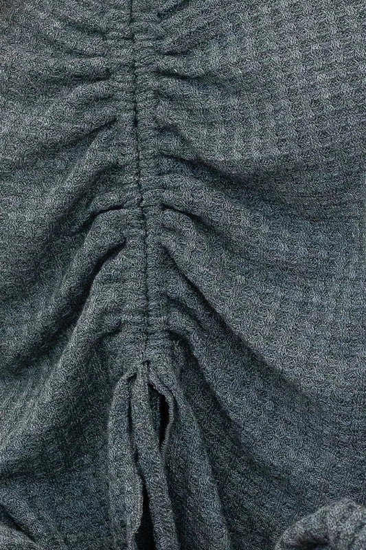 Le Lis The Tiana Teal V-Neck Ruching Detail Knit Top Tops