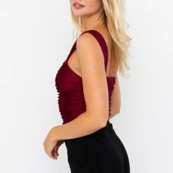 Le Lis Tops The Scarlet Wine Shirred Bodysuit