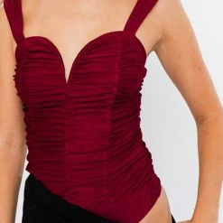 Le Lis Tops The Scarlet Wine Shirred Bodysuit