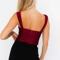 Le Lis Tops The Scarlet Wine Shirred Bodysuit